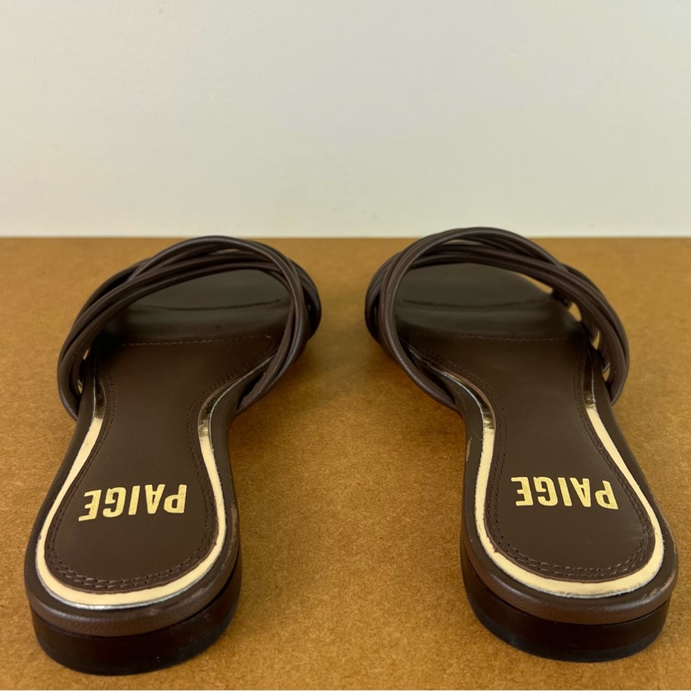 NEW PAIGE BROWN LEATHER FLAT SANDALS - Picture 6 of 13